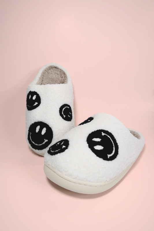 Black and White Smiley Face Slippers